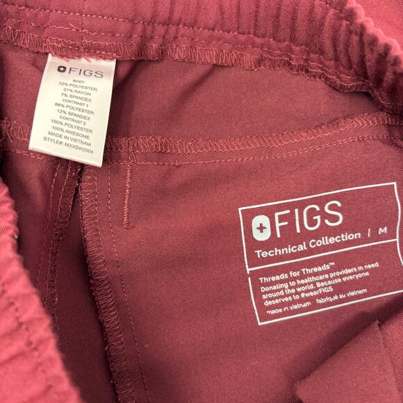 FIGS Technical Collection Mens Medium Burgundy Red Stretch Waist Jogger Pants - Picture 3 of 5